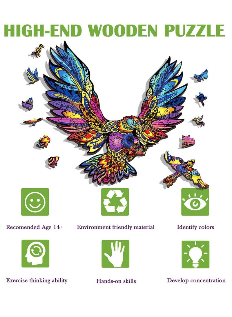 Y&D - Wooden Jigsaw Puzzles 3D Wooden Animals Shaped Puzzles Best Gift for Adults and Kids DIY Puzzle Piece Colorful Unique Shaped Eagle Puzzles - Image 1