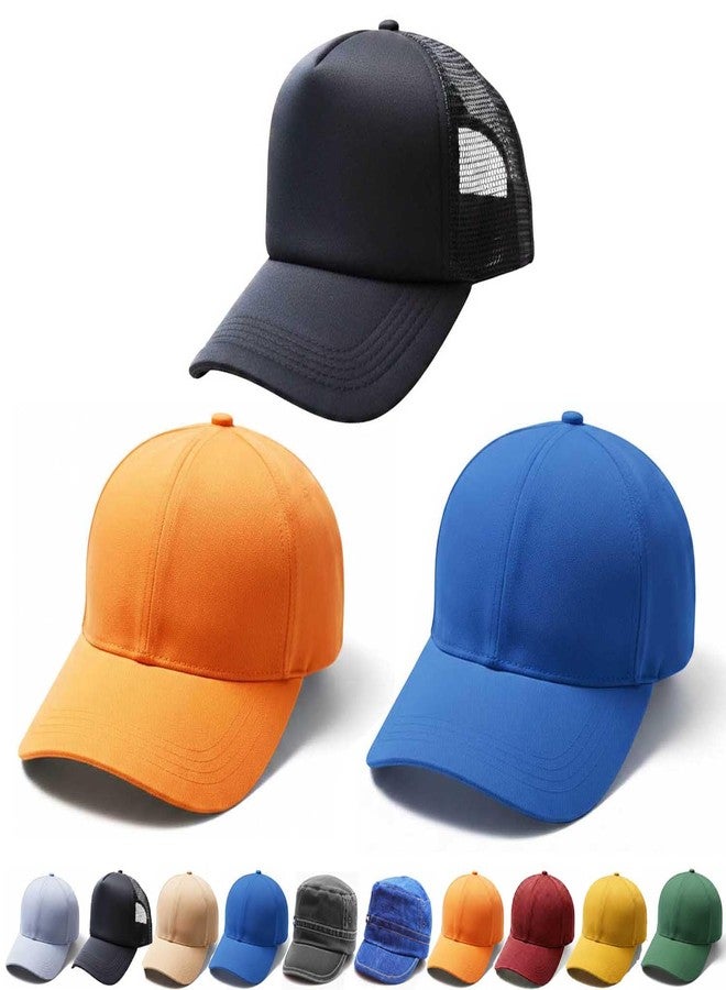 SAI PRASEEDA قبعات بيسبول قطنية سادة للجنسين من ساي براسيدا | عبوة من 3 قطع | أسود شبكي، برتقالي، أزرق ملكي | مقاس قابل للتعديل | قبعات كاجوال للاستخدام اليومي والأنشطة الخارجية - Image 1