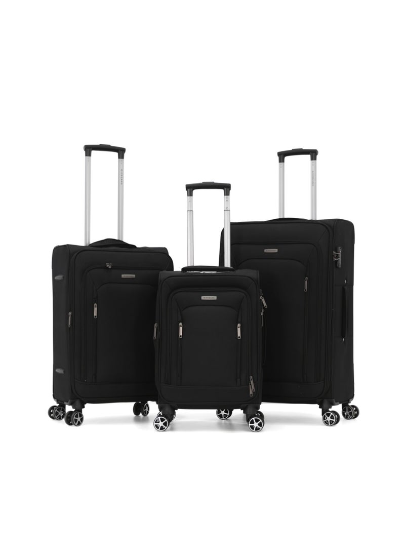 GIORDANO Giordano Softside Luggage Trolley Bag 3 Pieces set,Black (S-20,M-24,L-28 Inch)  - Image 1