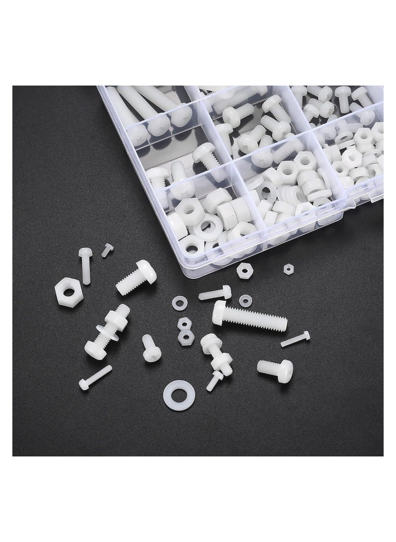 Generic 447 PCS White Nylon Plastic Pan Round Head Screws Bolts and Nuts and Gaskets, Metric Full Threaded Hex Head Screws Bolts and Nuts and Washers Assortment Set - M2/M2.5/M3/M4/M5/M6, for Home Repairs  - Image 4