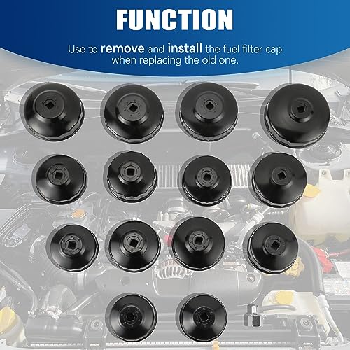 ATPEAM 15PCS Oil Filter Cap Wrench Tool | Cup Type Oil Filter Socket Wrench Set | 3/8 inch Drive Oil Canister Socket Service Kit with 1/2 inch Adaptor - Image 5