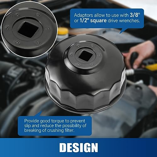 ATPEAM 15PCS Oil Filter Cap Wrench Tool | Cup Type Oil Filter Socket Wrench Set | 3/8 inch Drive Oil Canister Socket Service Kit with 1/2 inch Adaptor - Image 4