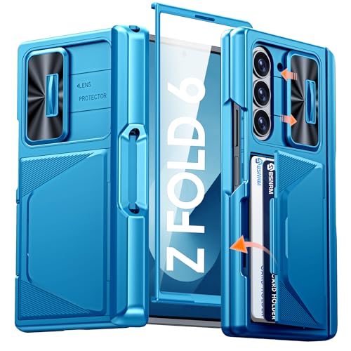 BSNRM for Samsung Galaxy Z Fold 6 Case with Card Holder RFID Blocking S Pen Holder Slide Camera Cover Hinge Protection FullBody Rugged Shockproof Wallet Case for Galaxy Z fold 6Lake Blue - Image 1