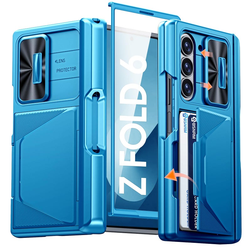 BSNRM for Samsung Galaxy Z Fold 6 Case with Card Holder RFID Blocking S Pen Holder Slide Camera Cover Hinge Protection FullBody Rugged Shockproof Wallet Case for Galaxy Z fold 6Lake Blue - Image 2