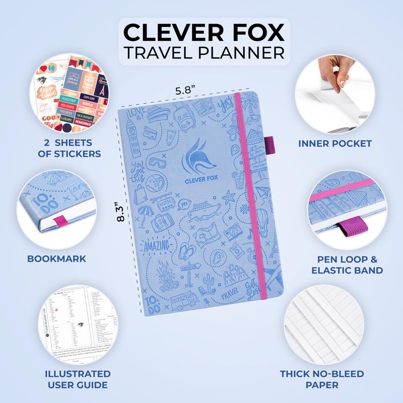 Clever Fox Travel Journal â€“ Vacation & Trip Organizer with Budget Plan, Packing List, Travelling Expense Tracker, A5 (Periwinkle) - Image 2