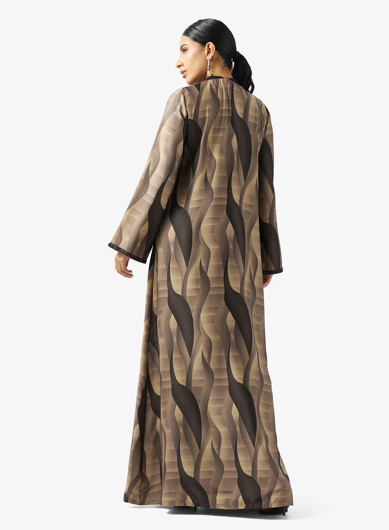 Golden Apple V neck Printed Jalabiya