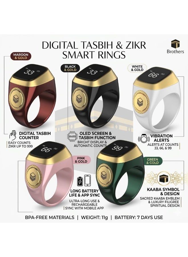 خاتم التسبيح الذكي Zikr Ring للتذكير بمواقيت الصلاة - اتصال بلوتوث بتطبيق iQibla | شاشة OLED وتنبيه بالاهتزاز | تحديد اتجاه القبلة بدقة وعداد تسبيح رقمي | بطارية قابلة للشحن تدوم طويلاً. - Image 5