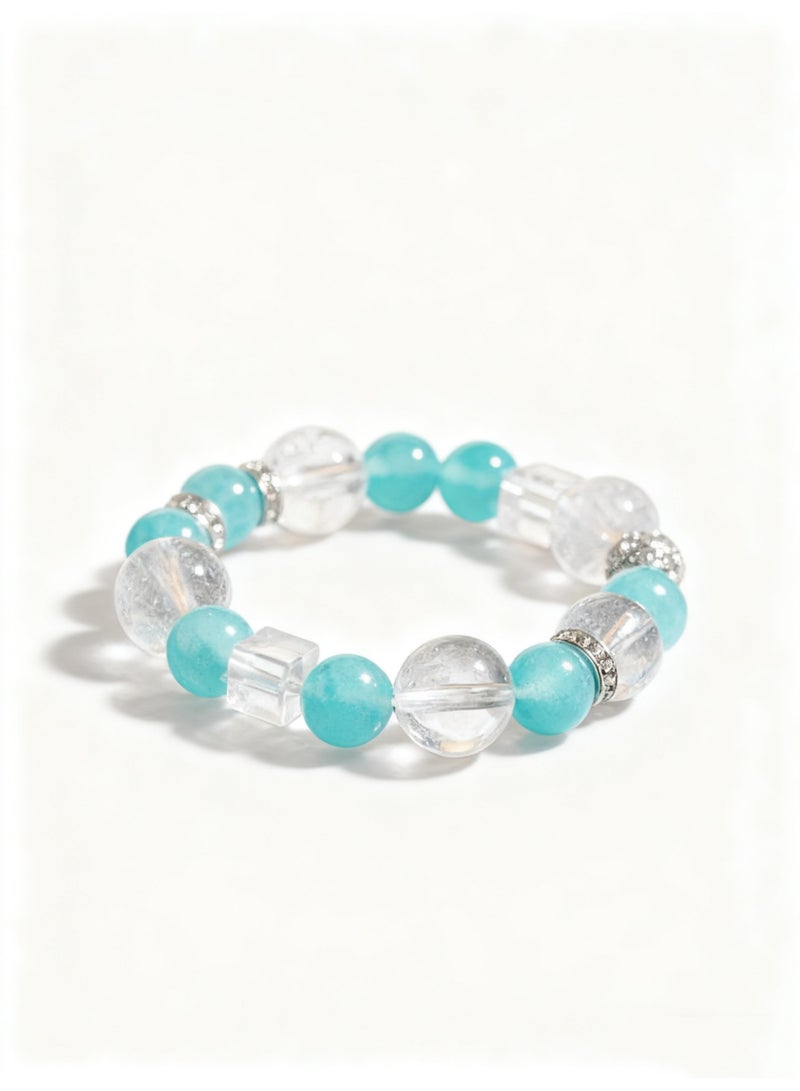 تشوميل سوار فاخر مُصمّم خصيصًا من الفيروز والكريستال الشفاف | مجوهرات نسائية راقية، مثالية للارتداء اليومي الأنيق والهدايا الراقية، بطول ١٥-١٦ سم - Image 1