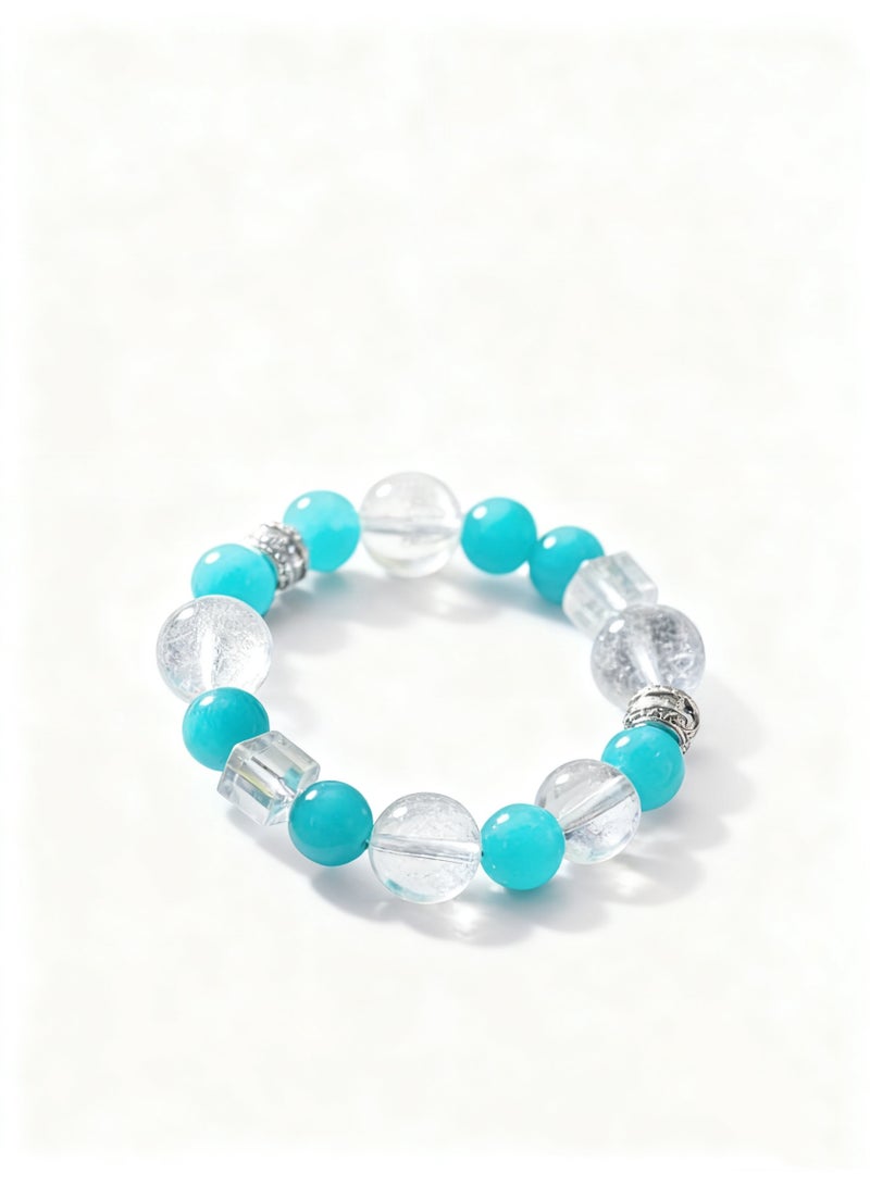 تشوميل سوار فاخر مُصمّم خصيصًا من الفيروز والكريستال الشفاف | مجوهرات نسائية راقية، مثالية للارتداء اليومي الأنيق والهدايا الراقية، بطول ١٥-١٦ سم - Image 2