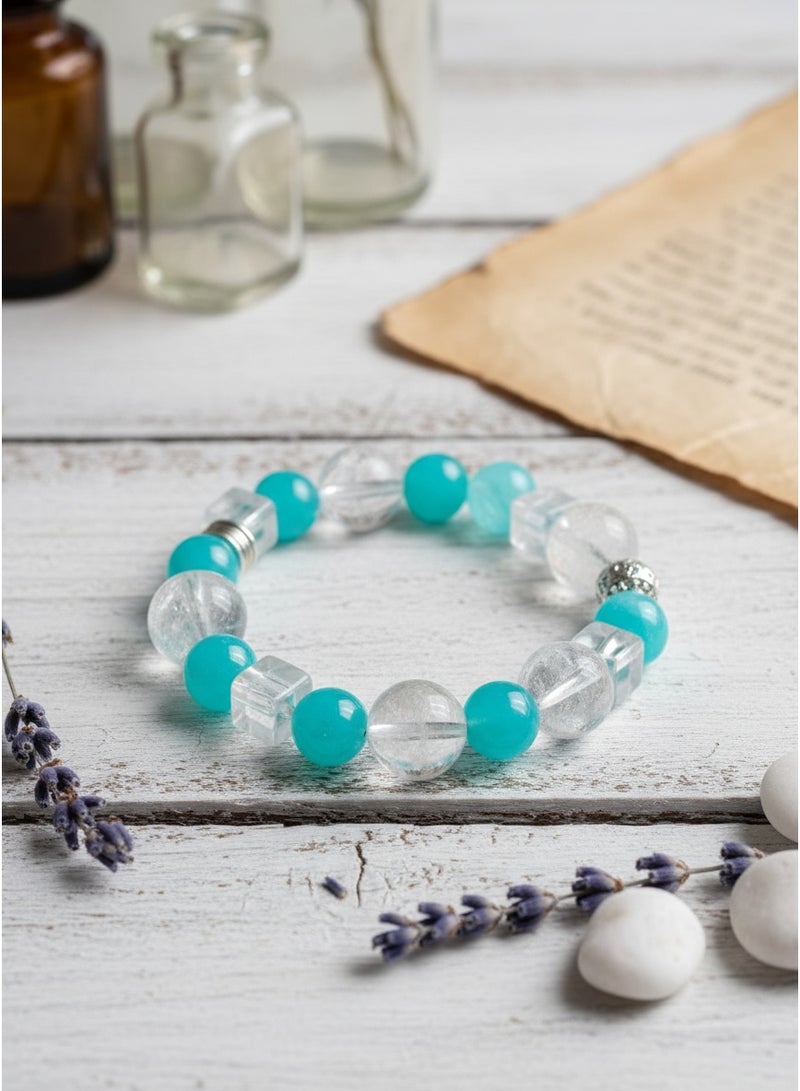 تشوميل سوار فاخر مُصمّم خصيصًا من الفيروز والكريستال الشفاف | مجوهرات نسائية راقية، مثالية للارتداء اليومي الأنيق والهدايا الراقية، بطول ١٥-١٦ سم - Image 3