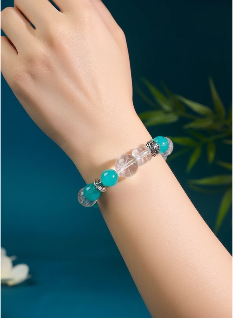 تشوميل سوار فاخر مُصمّم خصيصًا من الفيروز والكريستال الشفاف | مجوهرات نسائية راقية، مثالية للارتداء اليومي الأنيق والهدايا الراقية، بطول ١٥-١٦ سم - Image 5