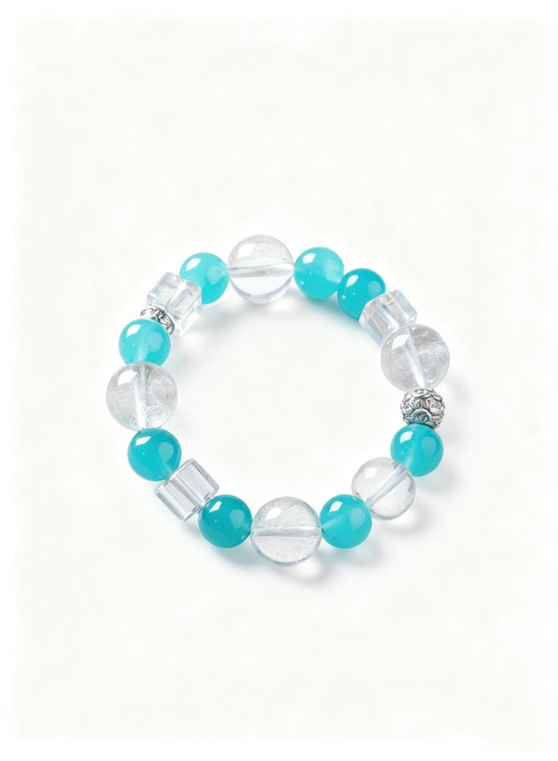 تشوميل سوار فاخر مُصمّم خصيصًا من الفيروز والكريستال الشفاف | مجوهرات نسائية راقية، مثالية للارتداء اليومي الأنيق والهدايا الراقية، بطول ١٥-١٦ سم - Image 4