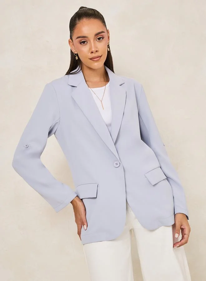 Styli Regular Fit Roll-Up Sleeves Blazer with Flap Detail