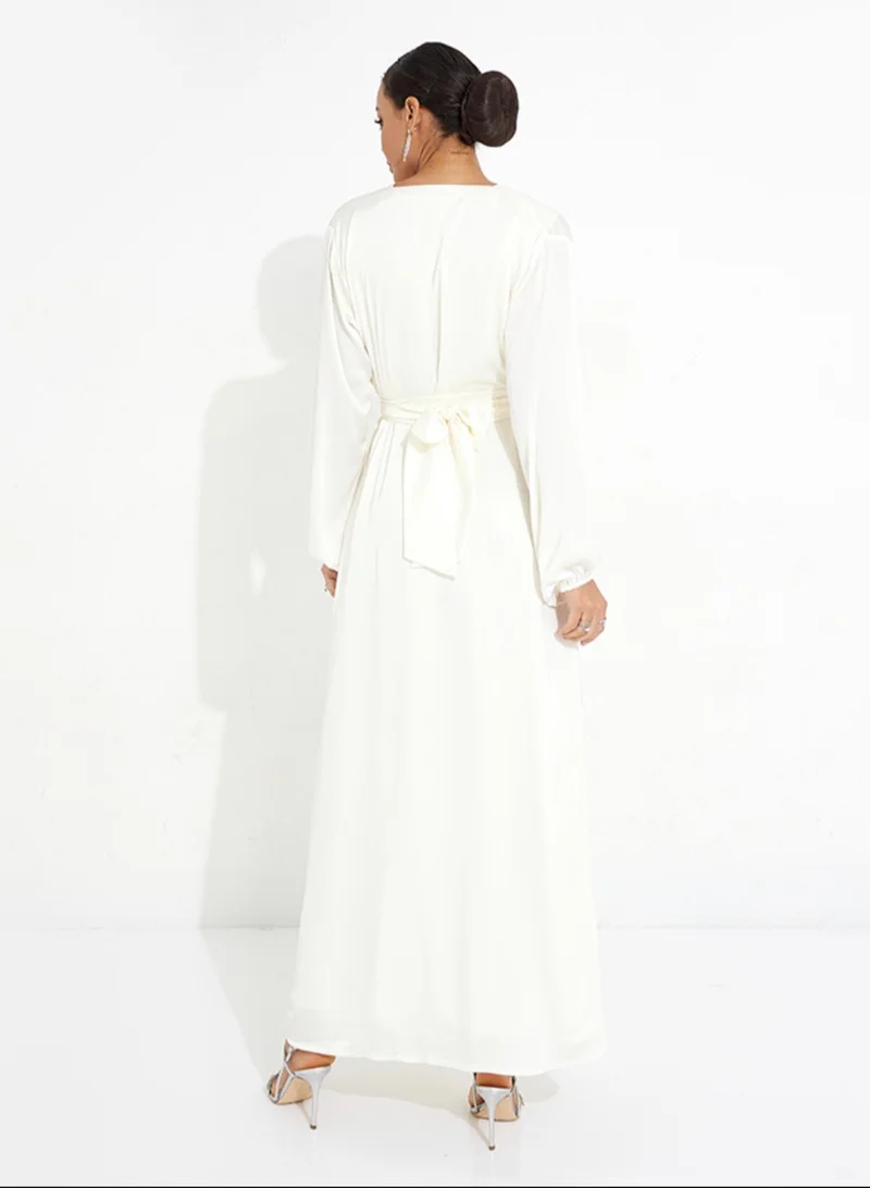 Rosette Abaya Bright white abaya