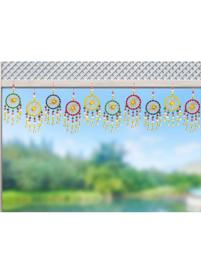 JH Gallery Wool Handmade Colorful Pom Pom Bell Wall And Door Decor Hangings For Home|Festive Decoration|Balcony,Room,Temple Decoration|Pooja Room Decoration|Decorative Hanging Items|Pack Of 10,Multi - Image 5