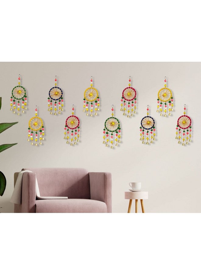 JH Gallery Wool Handmade Colorful Pom Pom Bell Wall And Door Decor Hangings For Home|Festive Decoration|Balcony,Room,Temple Decoration|Pooja Room Decoration|Decorative Hanging Items|Pack Of 10,Multi - Image 4