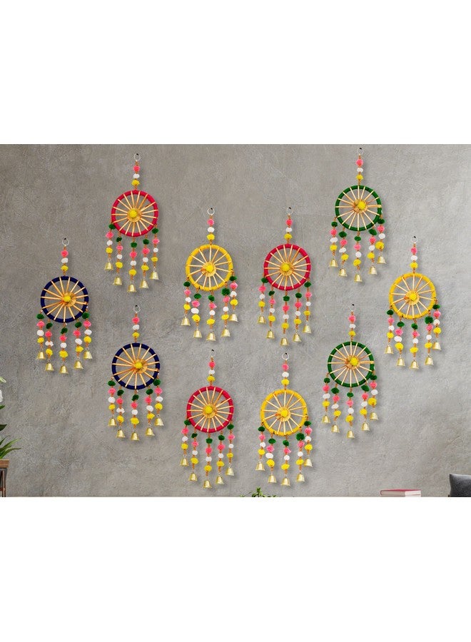 JH Gallery Wool Handmade Colorful Pom Pom Bell Wall And Door Decor Hangings For Home|Festive Decoration|Balcony,Room,Temple Decoration|Pooja Room Decoration|Decorative Hanging Items|Pack Of 10,Multi - Image 1