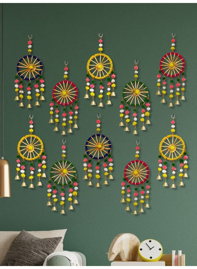 JH Gallery Wool Handmade Colorful Pom Pom Bell Wall And Door Decor Hangings For Home|Festive Decoration|Balcony,Room,Temple Decoration|Pooja Room Decoration|Decorative Hanging Items|Pack Of 10,Multi - Image 3