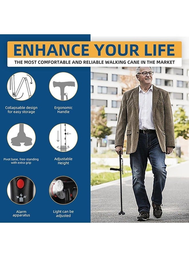 Arabest Folding Cane with Led Light, Adjustable Canes and Walking Sticks for Seniors, Walking Cane Stick for Men and Women with Cushion 2 T Handle and Pivoting Quad Base for Arthritis Disabled and Elderly - Image 2