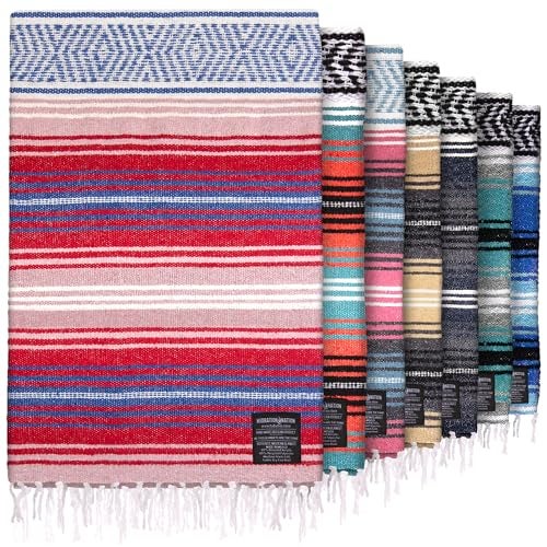 Hydration Nation Authentic Mexican Serape Blanket - Soft & Durable - Lightweight Falsa - Coral, 70"x50" - Image 1