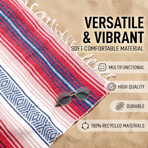 Hydration Nation Authentic Mexican Serape Blanket - Soft & Durable - Lightweight Falsa - Coral, 70"x50" - Image 2