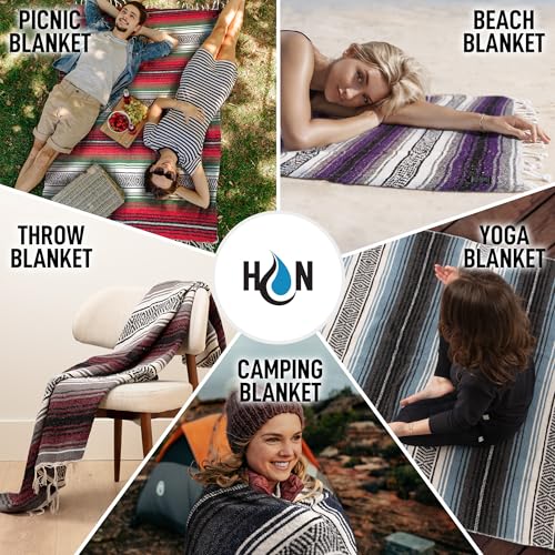 Hydration Nation Authentic Mexican Serape Blanket - Soft & Durable - Lightweight Falsa - Coral, 70"x50" - Image 4