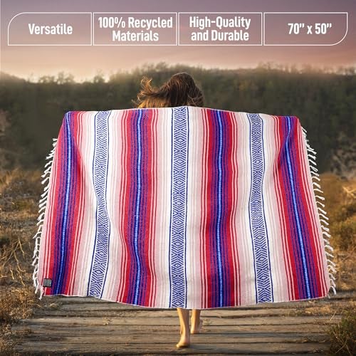 Hydration Nation Authentic Mexican Serape Blanket - Soft & Durable - Lightweight Falsa - Coral, 70"x50" - Image 5