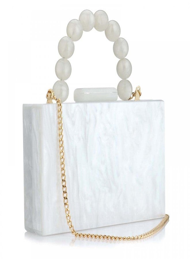 Gets Acrylic Clutch Purses for Women Marbling Beads Chain Purses and Handbags Elegant Banquet Evening Crossbody Bag (T White) - Image 1