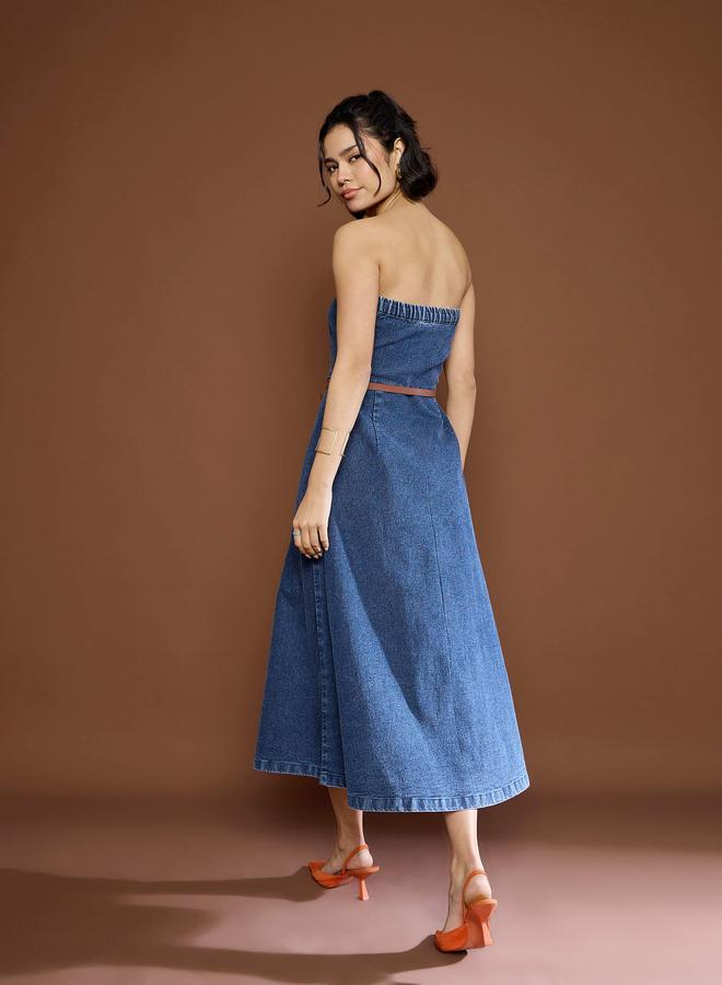 Sassafras Blue Washed Denim Midi Dress - Image 5