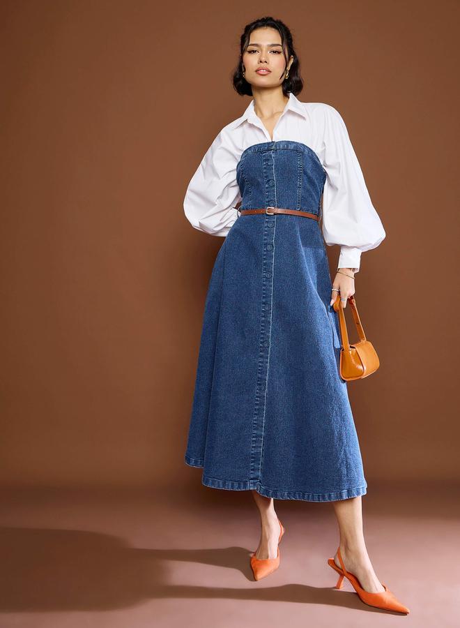 Sassafras Blue Washed Denim Midi Dress - Image 1