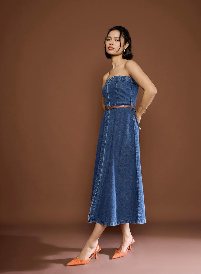 Sassafras Blue Washed Denim Midi Dress - Image 3