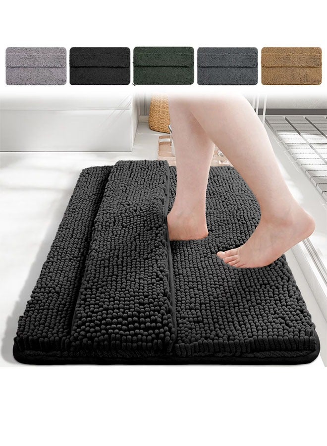Taizz Ventures Bathroom Rug Bath Mat, Thick Soft Non-Slip Absorbent Polyester, Foam Comfort, Machine Washable Fast Drying, Wrap Around Feet, 16x24in, Black, 1 Pack - Image 1