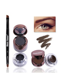 Music Flower Gel Eyeliner Eyebrow Powder, Black And Brown Waterproof Smudgeproof Long Lasting Makeup Eyeliner Gel With Brush Mirror, 0.49 Ounce, Pack Of 2  - Image 2