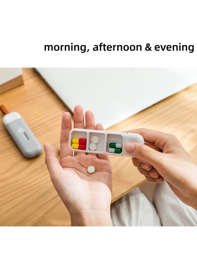 Portable Pill Box 2-Pack, Pull-Out Design Leather Pull Cord, Household Portable Small Pill Box One Day Sub-Package Pill Box Elderly Carry With Sub-Pill Box Mini Pill Sub-Package Box, Beige & Grey - Image 3