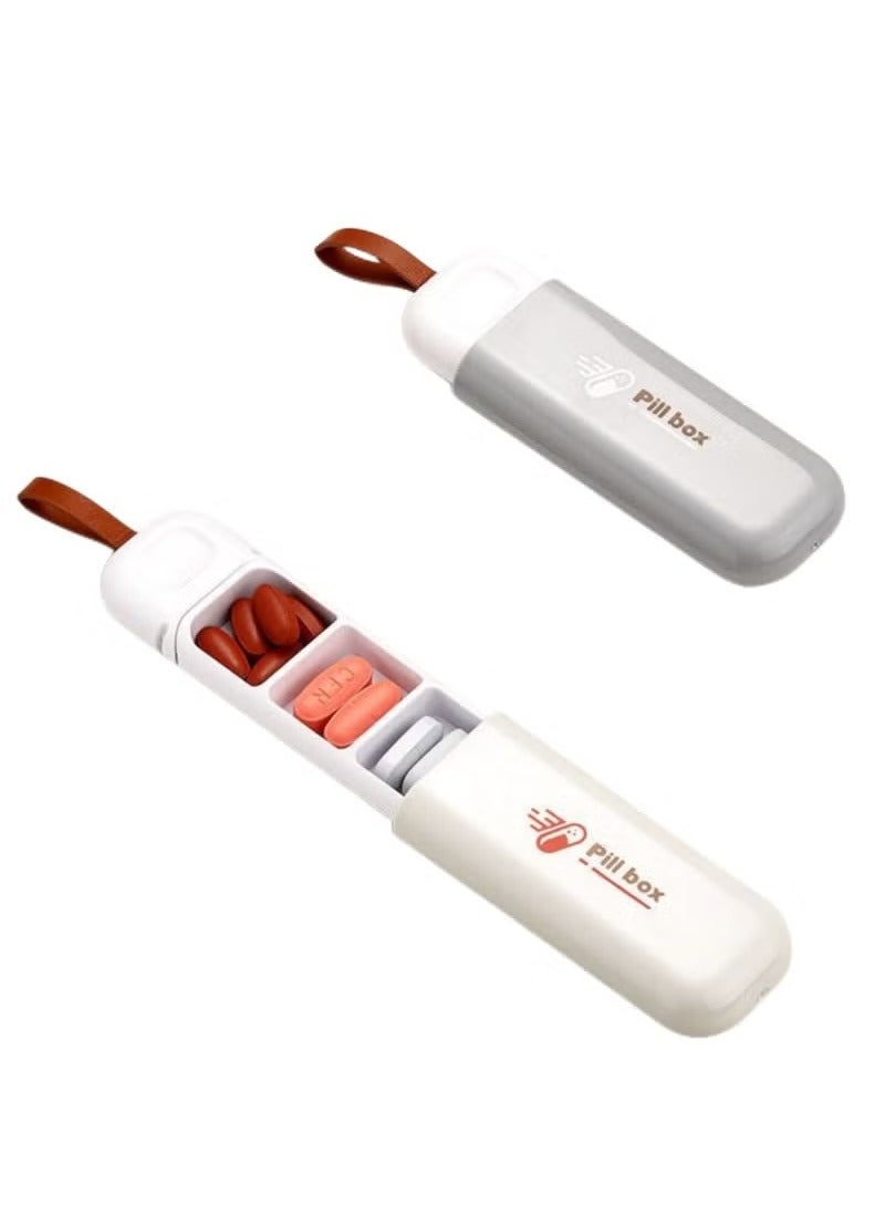 Portable Pill Box 2-Pack, Pull-Out Design Leather Pull Cord, Household Portable Small Pill Box One Day Sub-Package Pill Box Elderly Carry With Sub-Pill Box Mini Pill Sub-Package Box, Beige & Grey - Image 1