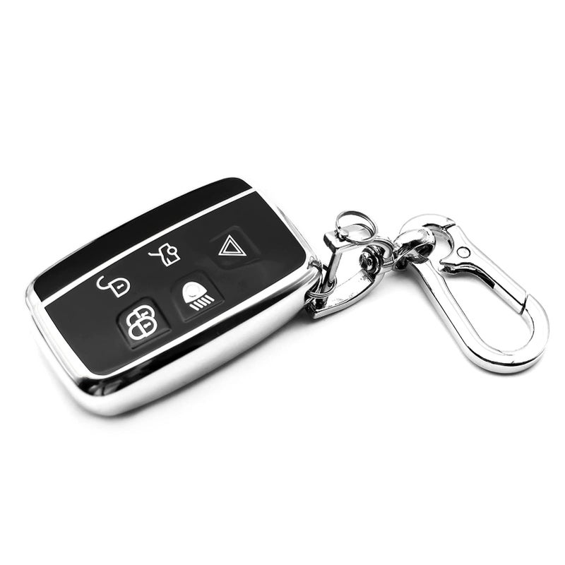 INFIPAR Fit for Land Rover Discovery Sport LR2 LR4 Range Rover Range Rover Evoque Sport Velar Jaguar FPace FType XE XF XJ XK TPU Key Fob Remote Cover Case Shell Holder Protector Accessories Silver