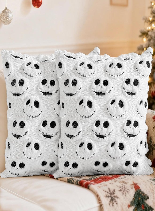 eowvsio 2PCS Halloween Pillow Covers 18x18 inch,Nightmare Be Christmas Throw Pillow Cases,Halloween Decor Soft Plush Faux Fur Wool Couch Cushion Case for Chair Sofa Bedroom Living Room (white Halloween) - Image 3