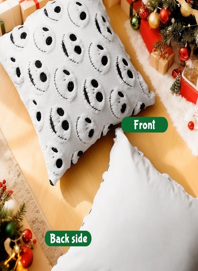 eowvsio 2PCS Halloween Pillow Covers 18x18 inch,Nightmare Be Christmas Throw Pillow Cases,Halloween Decor Soft Plush Faux Fur Wool Couch Cushion Case for Chair Sofa Bedroom Living Room (white Halloween) - Image 4