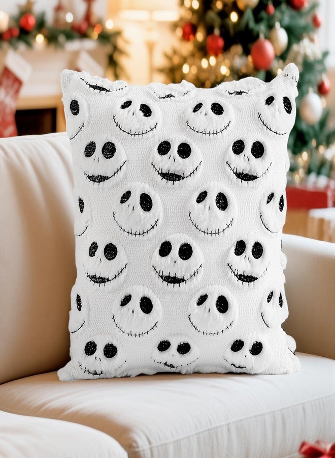 eowvsio 2PCS Halloween Pillow Covers 18x18 inch,Nightmare Be Christmas Throw Pillow Cases,Halloween Decor Soft Plush Faux Fur Wool Couch Cushion Case for Chair Sofa Bedroom Living Room (white Halloween) - Image 2