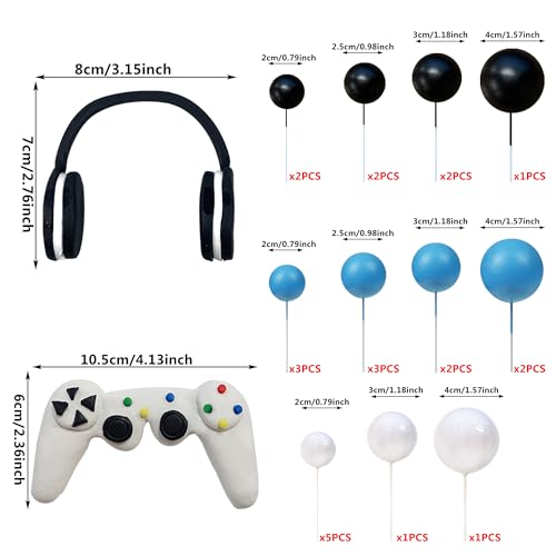 TOSPARTY 26 PCS Video Game Themes Cake Toppers Headset Cake Decoration Ball Cake Decoration Game Controller Cake Decoration for Game Theme Birthday Party Cake Decoration White - Image 5