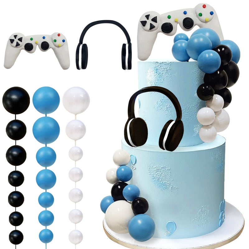 TOSPARTY 26 PCS Video Game Themes Cake Toppers Headset Cake Decoration Ball Cake Decoration Game Controller Cake Decoration for Game Theme Birthday Party Cake Decoration White - Image 3