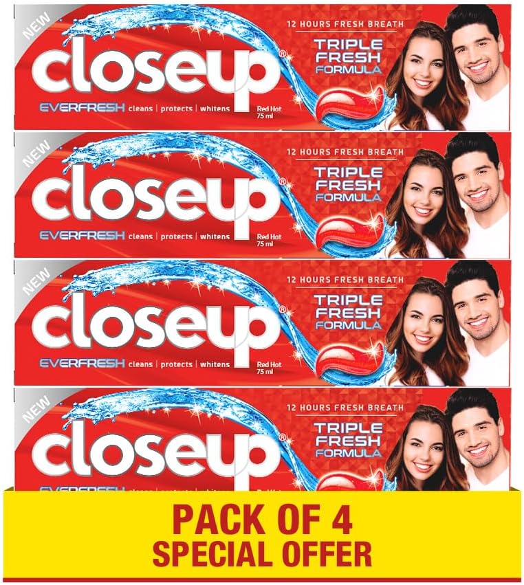 Close Up Triple Fresh Gel Toothpaste Pack of 4 - Red Hot Flavor, 75ml Each - Image 1