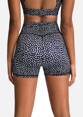IWEMEK Women 2 Piece Workout Outfits Polka Dot Print High Wasit Biker Shorts + Backless Adjustable Sport Bra Sets Exercise Running Gym Clothes Black Polka Dots Small - Image 4