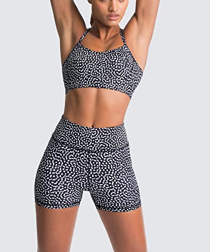 IWEMEK Women 2 Piece Workout Outfits Polka Dot Print High Wasit Biker Shorts + Backless Adjustable Sport Bra Sets Exercise Running Gym Clothes Black Polka Dots Small - Image 3