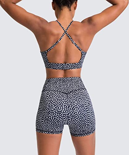 IWEMEK Women 2 Piece Workout Outfits Polka Dot Print High Wasit Biker Shorts + Backless Adjustable Sport Bra Sets Exercise Running Gym Clothes Black Polka Dots Small - Image 2