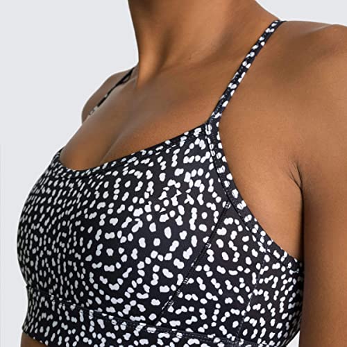IWEMEK Women 2 Piece Workout Outfits Polka Dot Print High Wasit Biker Shorts + Backless Adjustable Sport Bra Sets Exercise Running Gym Clothes Black Polka Dots Small - Image 5
