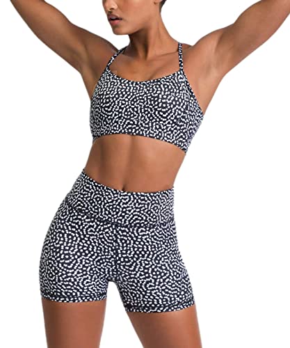 IWEMEK Women 2 Piece Workout Outfits Polka Dot Print High Wasit Biker Shorts + Backless Adjustable Sport Bra Sets Exercise Running Gym Clothes Black Polka Dots Small - Image 1
