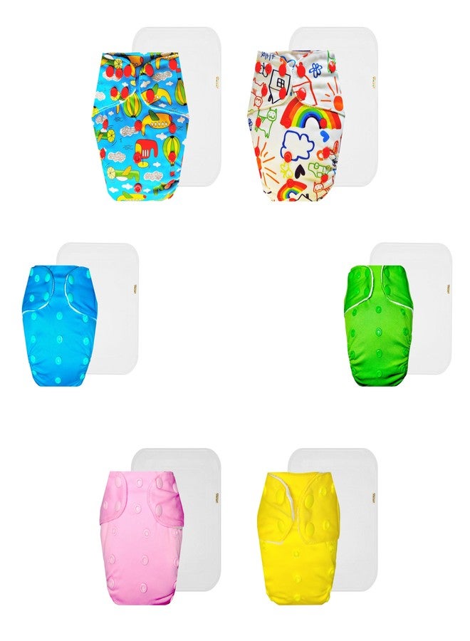 Dumbledo Premium Cloth Diaper with Cotton Insert (Pack of 6) | Snug Fit | Breathable | Easy to Clean | Worry-Free Diapering | 3 Months - 3 Years | Unisex Baby - Image 1