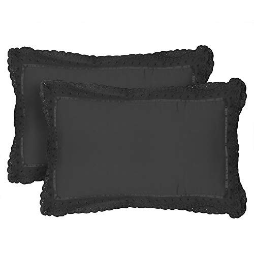 VHC 100% Cotton Lace Pillow Cover/Case Set (Pack of 2)-Black - Image 1