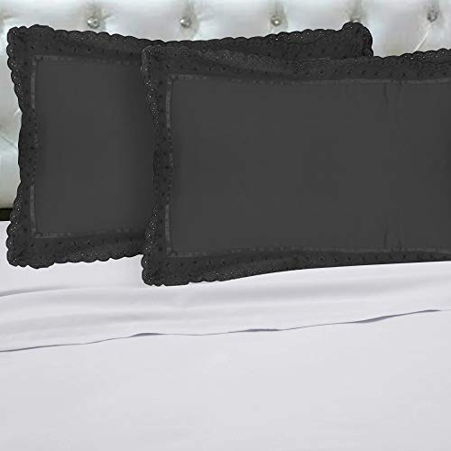 VHC 100% Cotton Lace Pillow Cover/Case Set (Pack of 2)-Black - Image 3